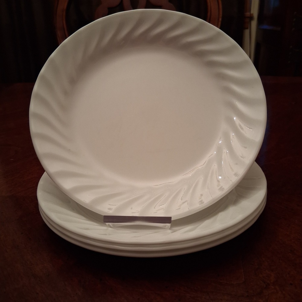 Corelle by Corning Enhancements White Swirl Salad Plates 7.25 Inch Set of 4